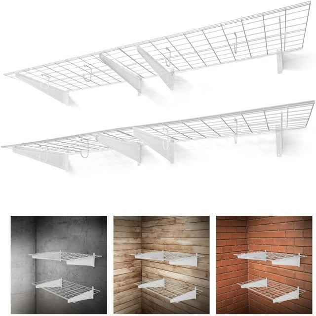 36 in. W x 18 in. D Wall Mounted Garage Wall Shelving w/ 2 Hooks Wall