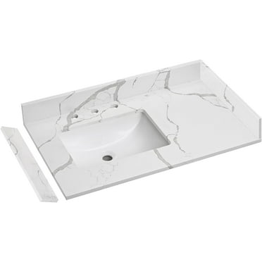 36 in.W x 22 in.D Quartz Vanity Top,with Undermount Left Side Sink Vanity Top,with Two Sidesplash & One Backsplash,8 Inch Faucet Hole Widespread Bathroom Vanity Sink Countertop
