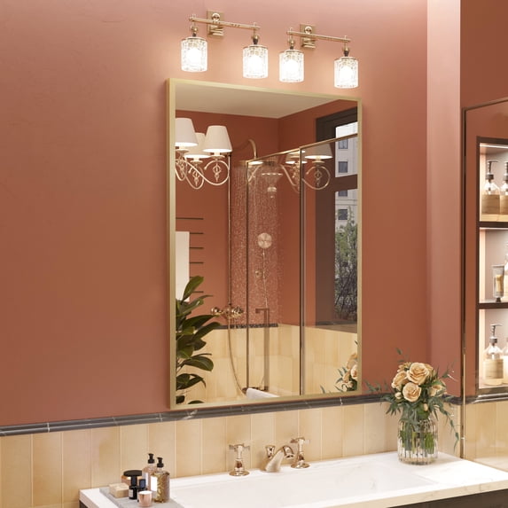 36 in. W. x 24 in. H Rectangle Aluminum Alloy Framed Wall Mounted Bathroom Vanity Accent Mirror in Brushed Gold