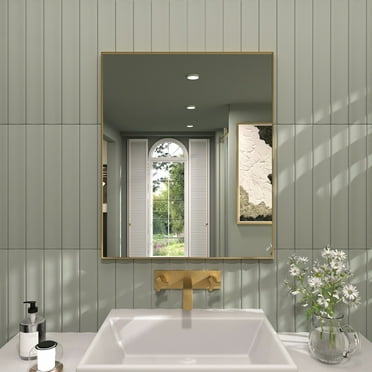 36 in. W x 30 in. H Rectangular Framed Wall Bathroom Vanity Mirror in Brushed Gold