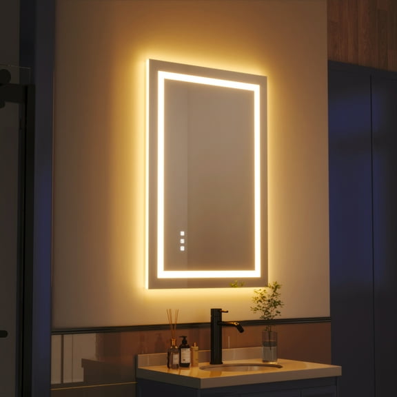 36 in. W x 30 in. H Rectangular Frameless Wall LED Light Bathroom Vanity Mirror with Backlit and Front Light