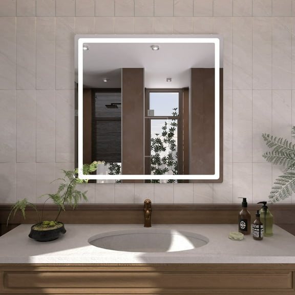 36 in. W x 36 in. H Round Corner Rectangular Frameless Wall Mount LED Single Bathroom Vanity Mirror in Polished Crystal