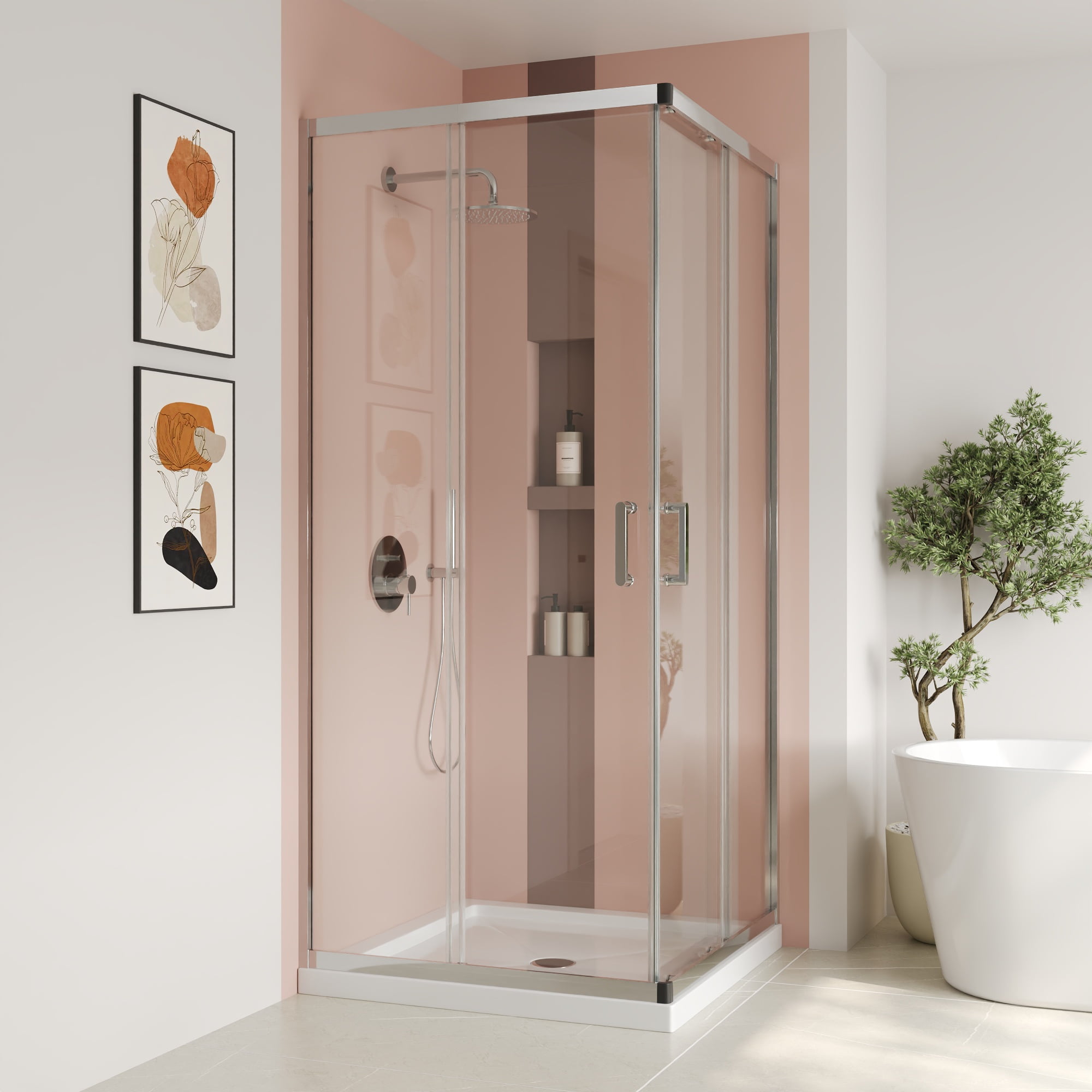 36"W x 36"D x 72"H Framed Square Tempered Glass Shower Enclosure