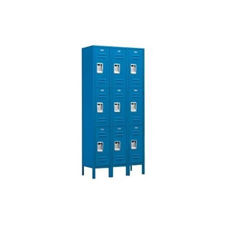 36 in. W x 78 in. H x 12 in. D Standard Metal Locker-Triple Tier-3 Wide-Blue-Unassembled