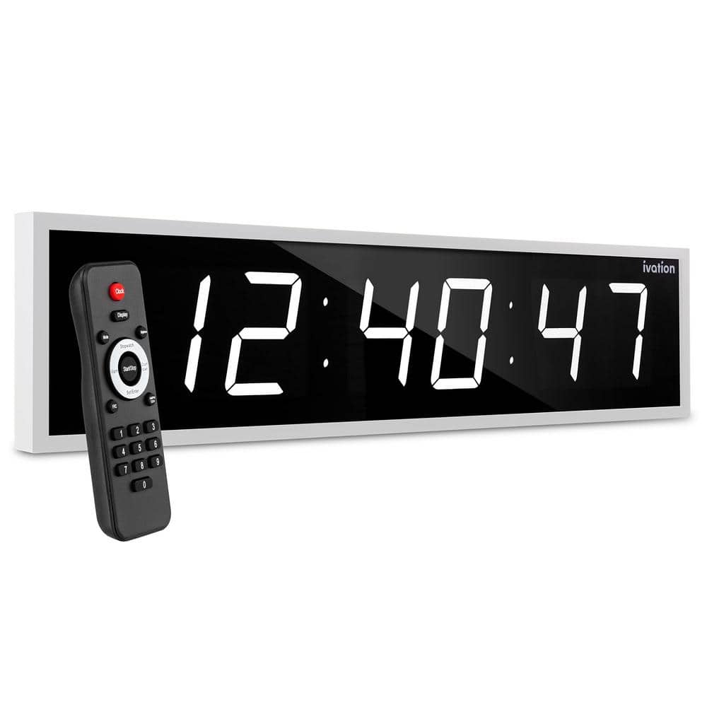 36 in. White Large Digital Wall Clock, LED Wall Clock with Stopwatch, Alarms, Timer and More
