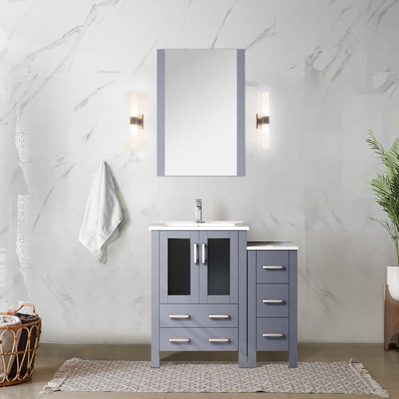 36 in. Wide Bathroom Vanity | One Cabinet and Five Drawers, Chrome Faucet | Dark Grey Color, Durable Surface