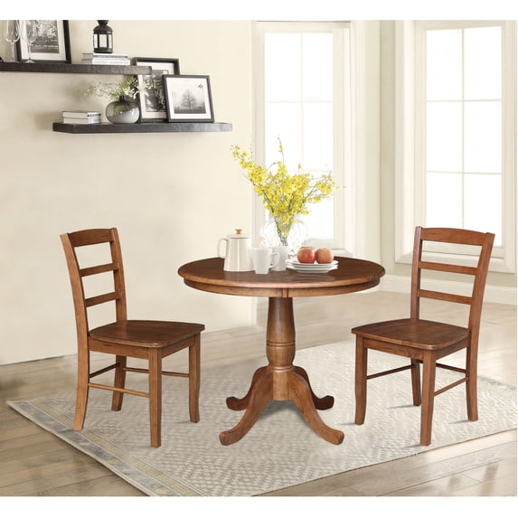 36 in. Wood Dining Table with 2 Madrid Ladderback Chairs in Distressed Oak