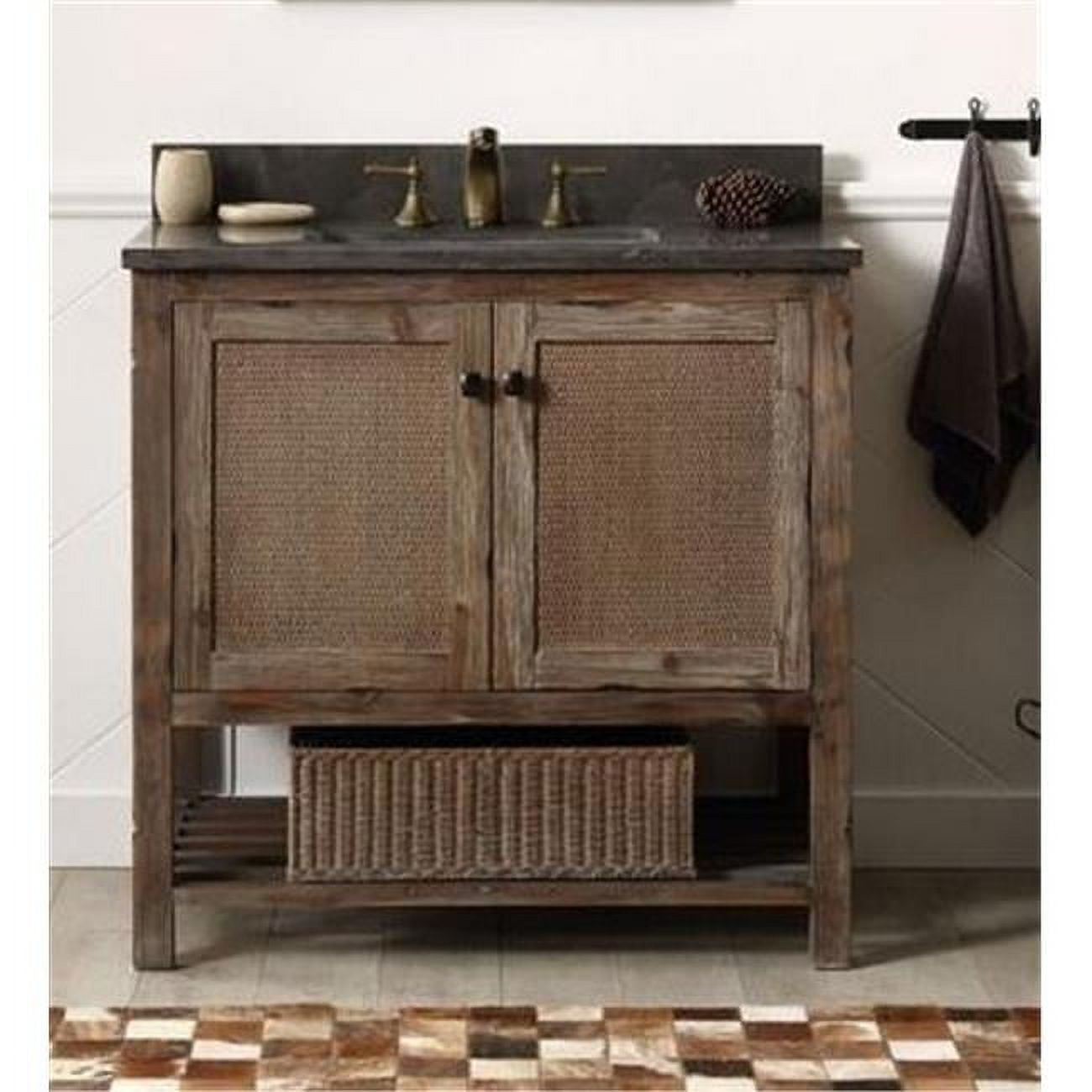 Rustic Brown 36'' Fir Wood Bathroom Vanity with Charcoal Marble Top