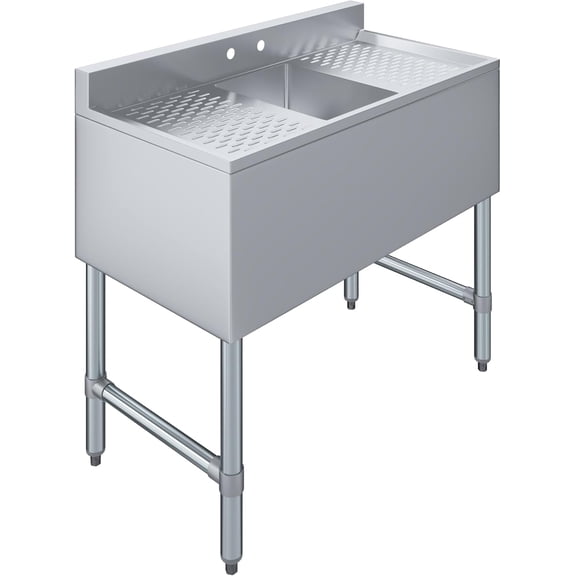 36 in. x 19 in. One Compartment Underbar Sink With Left and Right Drainboards