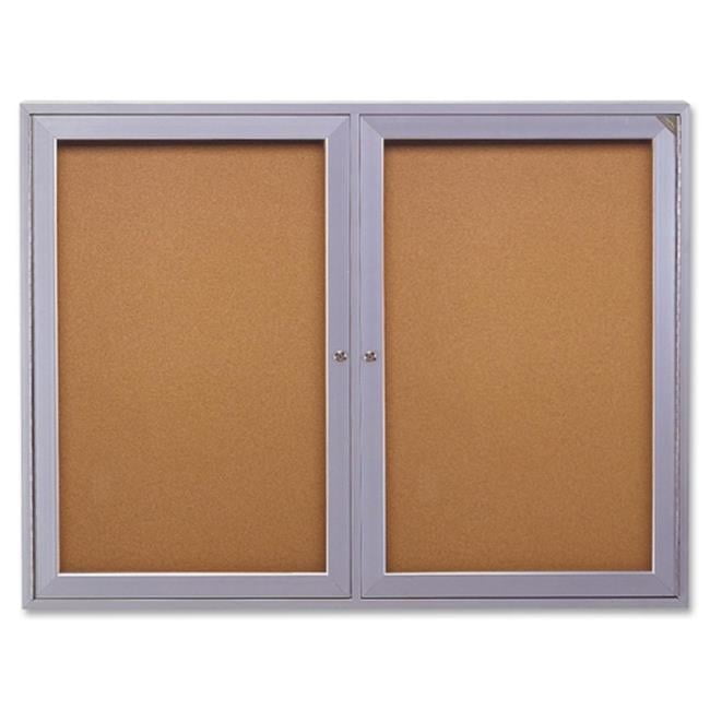 36 in. x 48 in. 2-Door Satin Aluminum Frame Enclosed Tackboard - Natural Cork
