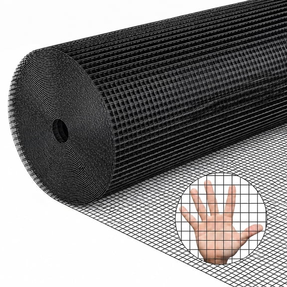 36 in x 50 ft Black Metal Mesh Roll, 1/2 in Welded Wire, Low Carbon Steel, Garden Plant Fencing, Chicken Coop and Home Renovation