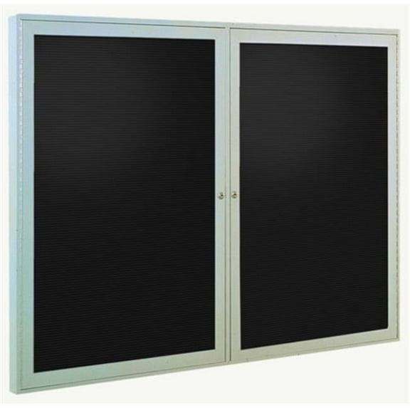 36 in. x 60 in. 2-Door Satin Aluminum Frame Enclosed Letterboard - Black Vinyl