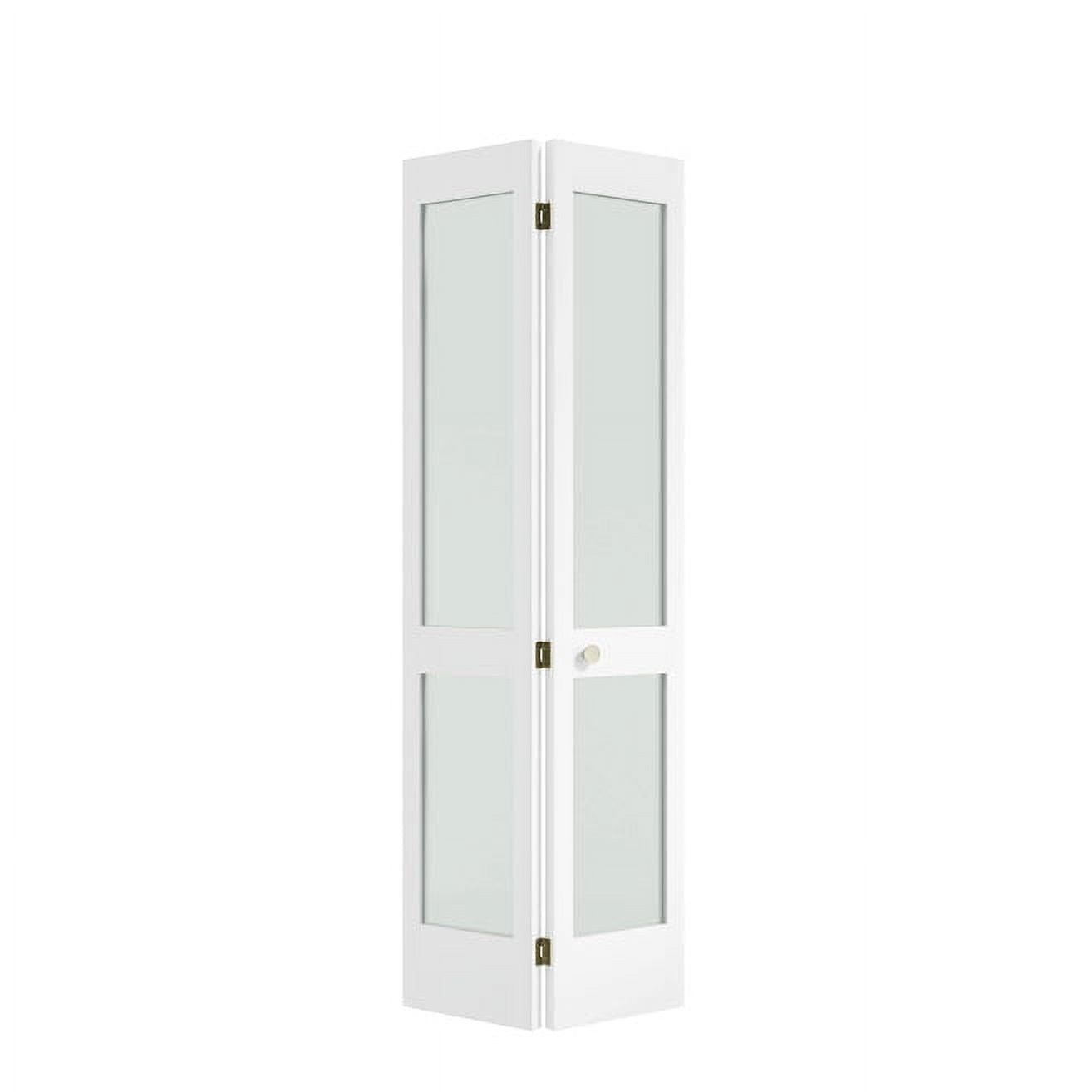 36 in. x 80 in. x 1-3/8 in. Frosted Glass 2-Lite Shaker Primed Solid Wood Core Bi-Fold Door with Hardware Included