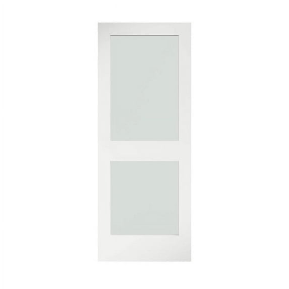 36 in. x 80 in. x 1-3/8 in. Frosted Glass 2-Lite Shaker Primed Solid Wood Core Interior Door Slab