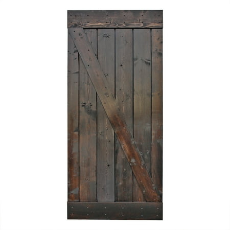 36 in. x 84 in. Dark Walnut Plank Knotty Pine Sliding Barn Wood Interior Door Slab