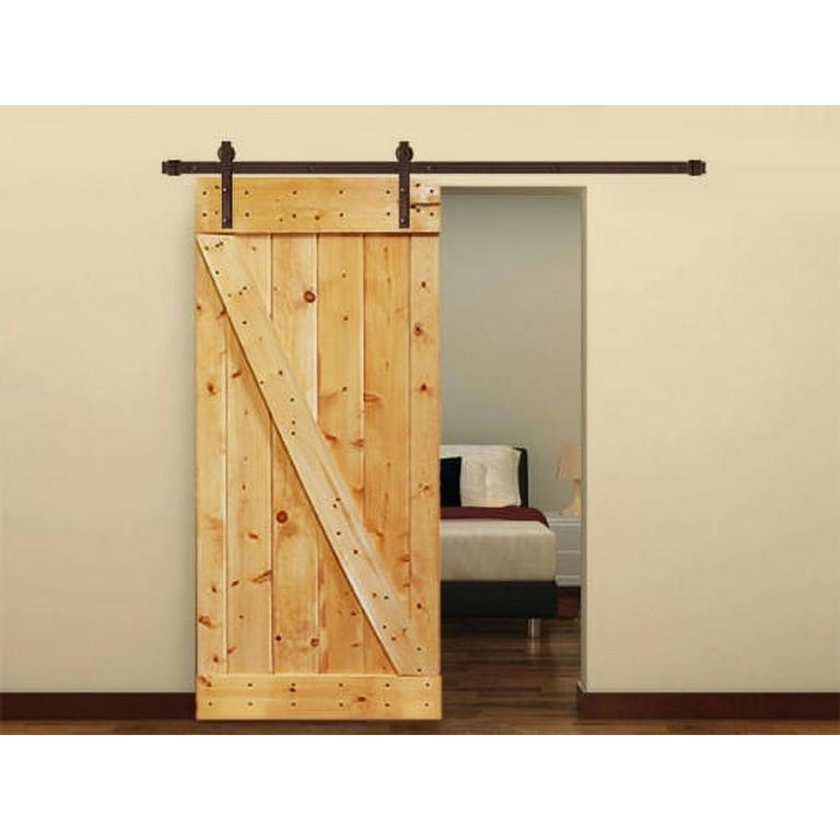 Z Series 42 in. x 84 in. Dark Coffee Stained Solid Knotty Pine Wood Interior Sliding Barn Door with Hardware Kit Z Series 42 in. x 84 in. Dark Coffee Stained Solid Knotty Pine Wood Interior Sliding Barn Door with Hardware Kit