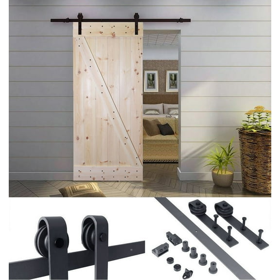 36 in. x 84 in. Z-Bar unfinished Wood Sliding Barn Door with Sliding Door Hardware Kit