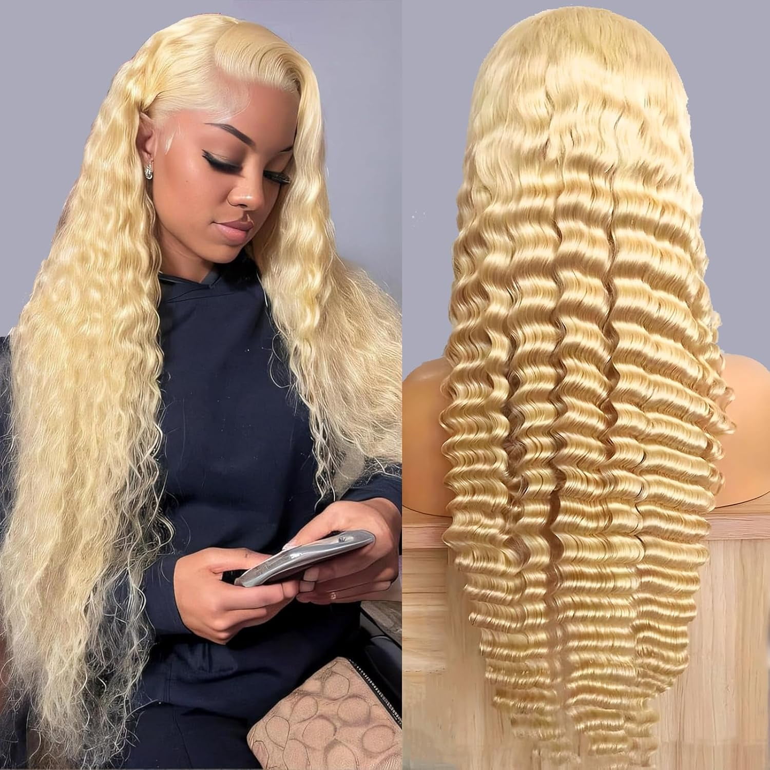 36 inch 613 Deep Wave Wig Human Hair 13x6 Blonde Lace Front Wigs Human Hair Pre Plucked with Baby Hair 180% Density 613 HD Lace Frontal Wig for Women