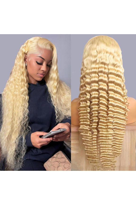36 inch 613 Deep Wave Wig Human Hair 13x6 Blonde Lace Front Wigs Human Hair Pre Plucked with Baby Hair 180% Density 613 HD Lace Frontal Wig for Women