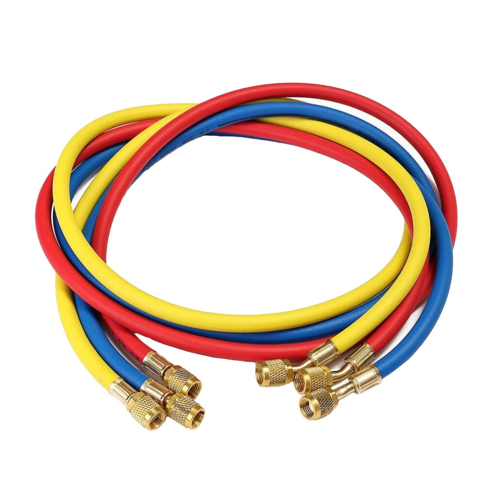 36 inch AC Charging Hose HVAC Refrigerant R22 R404 R502 R134A Car Air Conditioning Refrigeration Tube 3000-600 PSI Standard 1/4" SAE Hose Gauge Hose With Fittings (Blue)
