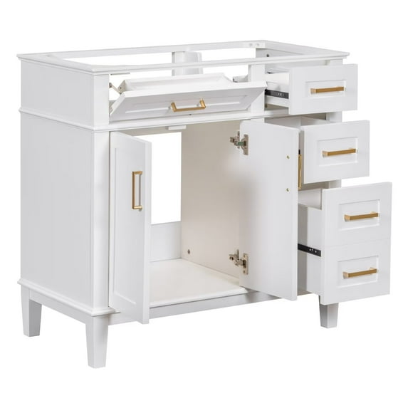 36-inch Bathroom Vanity Cabinet , Modern Freestanding Floor Rustic Single Combo Storage Cabinet with 2 Soft Close Doors and 4 Drawers (Sink not included), White