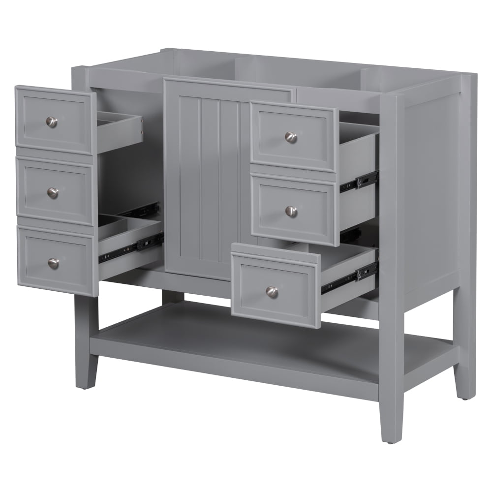 36" Gray Solid Wood and MDF Freestanding Bathroom Vanity Cabinet