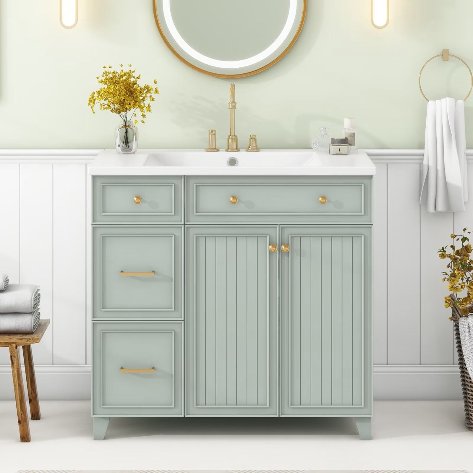 36-inch Bathroom Vanity with Resin Sink, Modern Freestanding Single ...