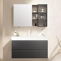 36 inch Bathroom Vanity with Sink, Floating Bathroom Vanity with Oversized undercounter Basin and 2 Spacious Drawers, Soft Closing, Solid Wood Design, Gray