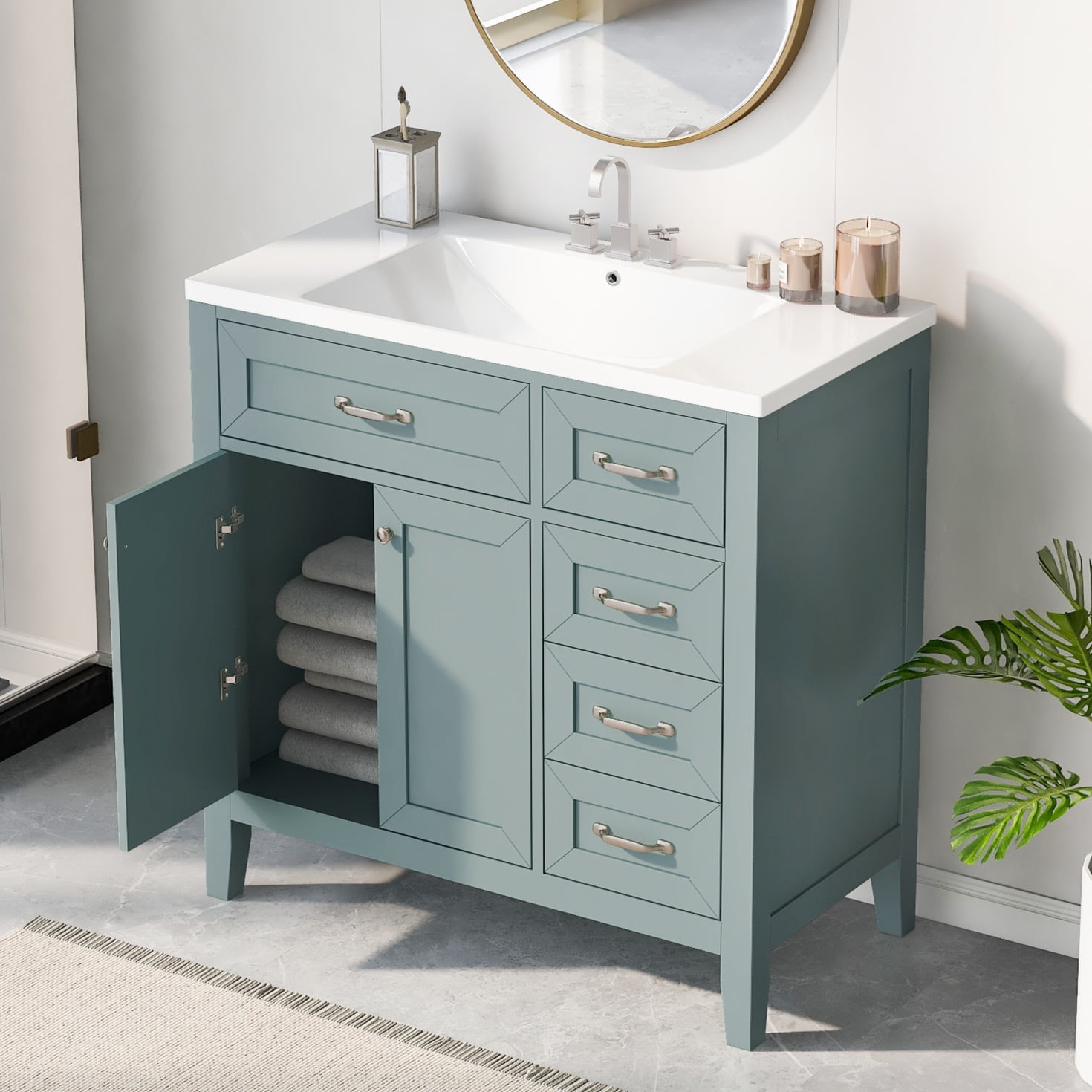 36 inch Bathroom Vanity with Sink, Bathroom Vanities with Storage Cabinet and 3 Drawers, Built ...
