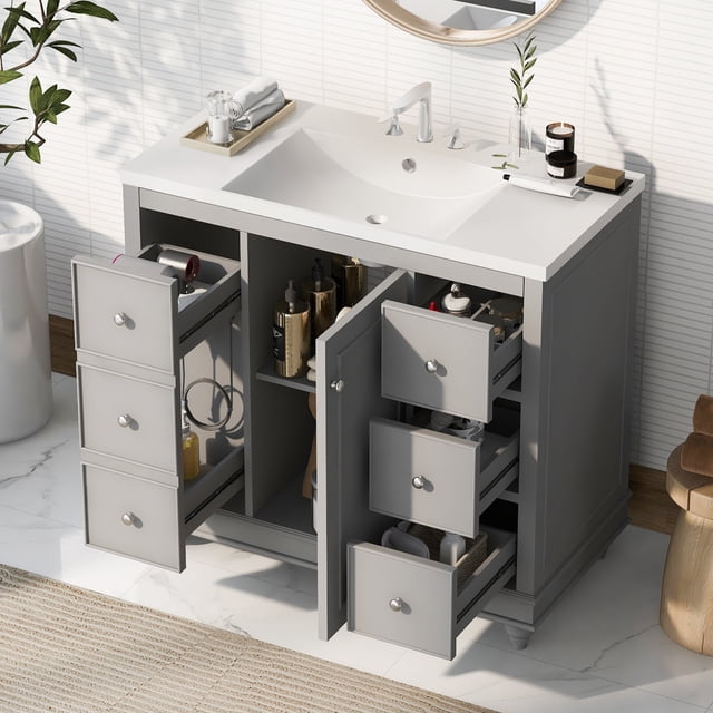 36 inch Bathroom Vanity with Sink, Bathroom Vanities with Storage Cabinet and 4 Drawers, Built ...