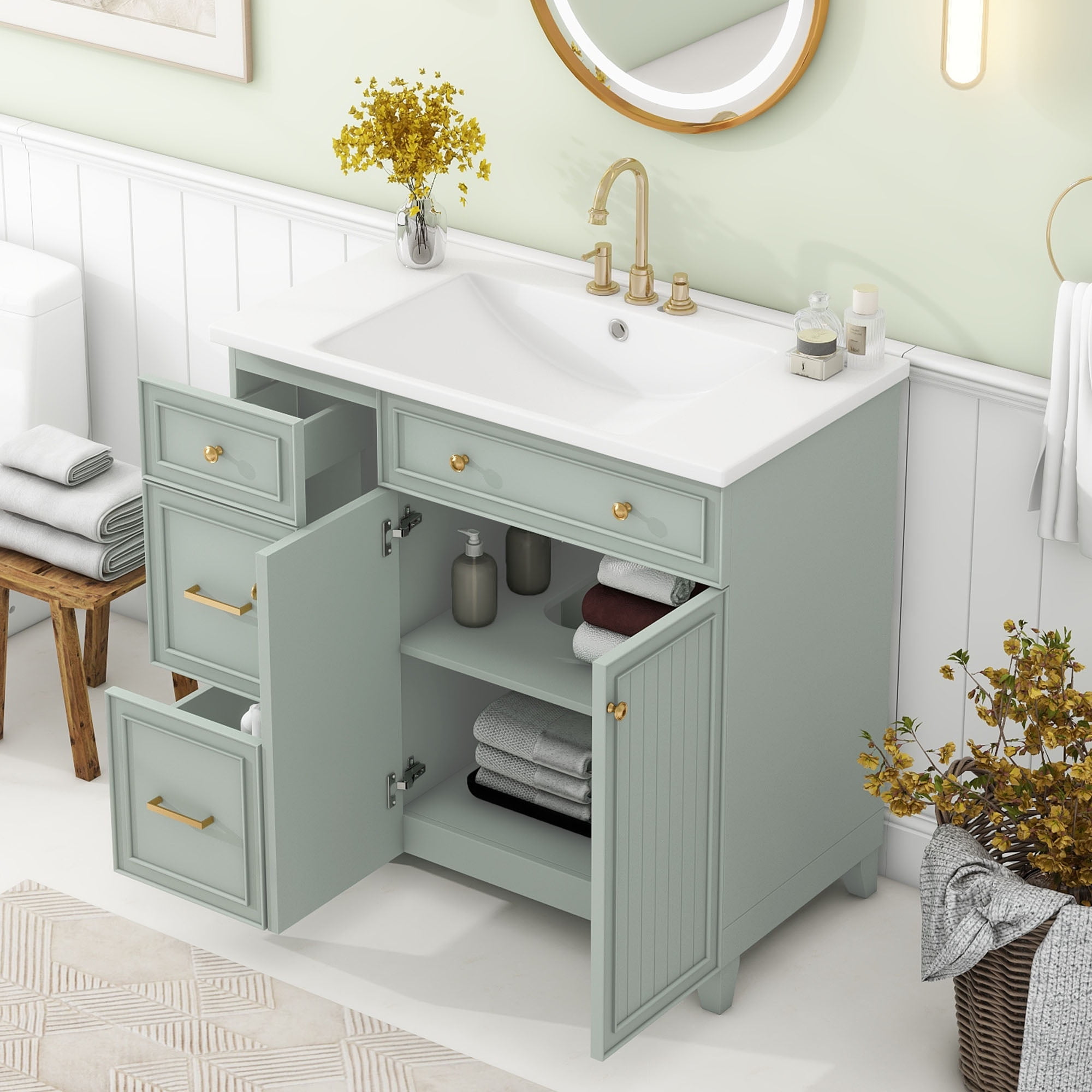 36inch Bathroom Vanity, Transitional Style Bathroom with Resin