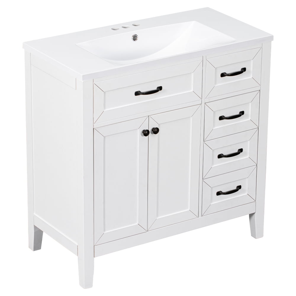 White 36 Inch Freestanding Bathroom Vanity with Ceramic Sink