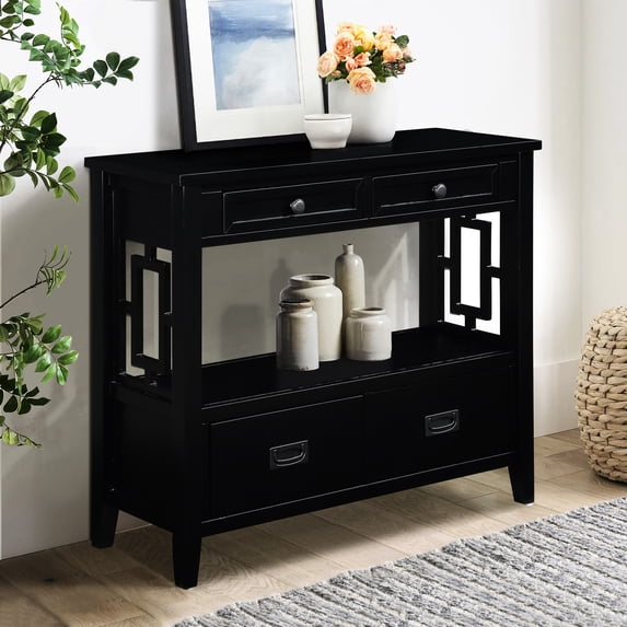 36-inch Black Entry Table - 4 Drawers & Shelf Storage - Living Room ...