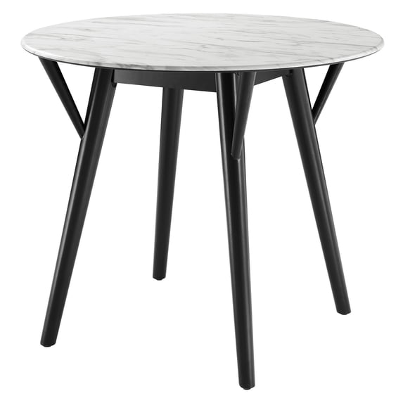 36 inch Dining Table, Round, White Black, Wood, Artificial Marble, Modern Contemporary, Kitchen Room Cafe Bistro Restaurant Hospitality