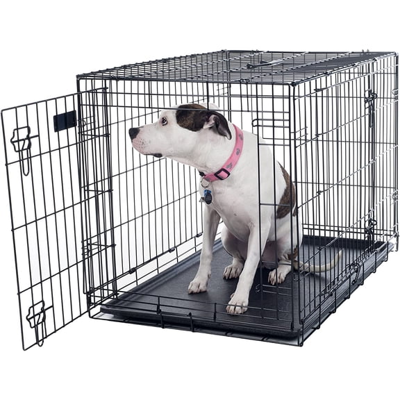36-inch Dog Crate - Double Door Pet Kennel with Divider Panel - Foldable Dog Cage with Carry Handle for Portability and Storage by ZCB LIKE HOME (Black)