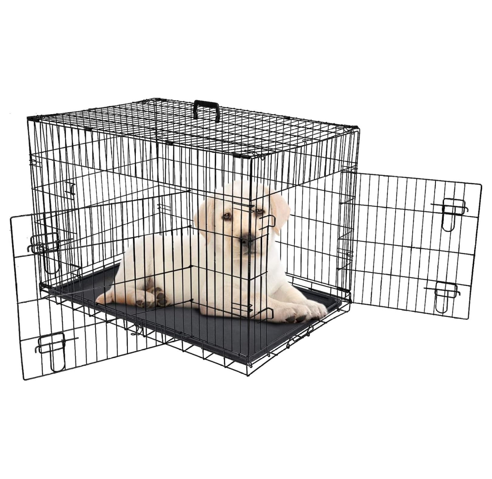 Double Locking Dog Crate Door System Reference: 36 Inch Double Door Folding Metal Pets Dog Crate Pet