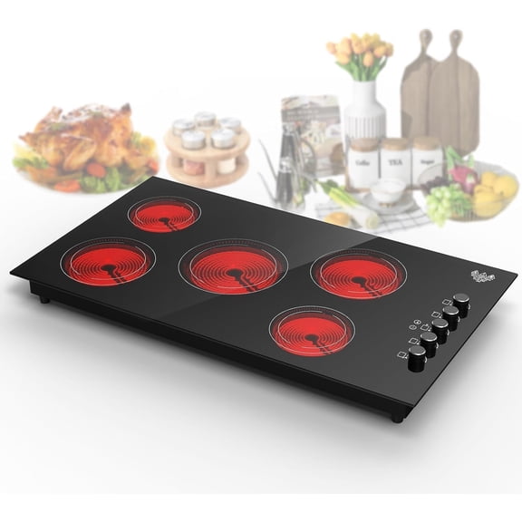36 inch Electric Cooktop,Built-in 36 inch Electric Cooktop 8000W Power Control by Knob, 36 induction cooktop with 9 Power Levels with Child Safety Lock, Timer,Over-Temperature 220V-240V.
