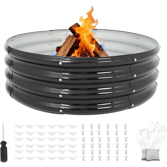 36 inch Fire Pit Ring, Galvanized Fire Ring 1ft high, Wood Burning Fire Pits Ring, Outdoor Fireplace Height 12 Inch, Round Camp Fire Ring, Bonfire Pit for Camping, Backyard (3x3x1FT)