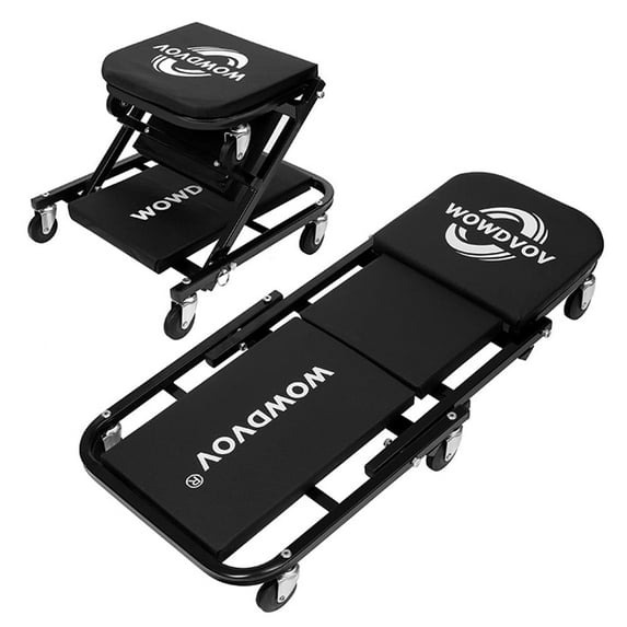 Foldable Crawling Seat Stool, 2-in-1 Rolling Garage Creeper, 36-inch, 6 Wheels, 330lb Capacity