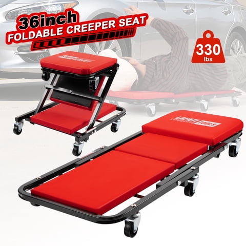 36 inch Foldable Creeper Seat, 2 in 1 Rolling Folding Car Creeper/Stool, 6 Pcs 2" Casters, 330 Lbs Weight Capacity, Wheels for Garage, Shop, Auto Repair, Lay Down or Sit(Red)