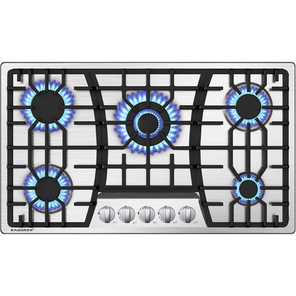 36 inch Gas Cooktop, Bulit-in Gas Stove Top with 5 Burner, NG/LPG Convertible Cooktops, 5 Burner Propane Cooktop with Thermocouple Protection, Stainless Steel