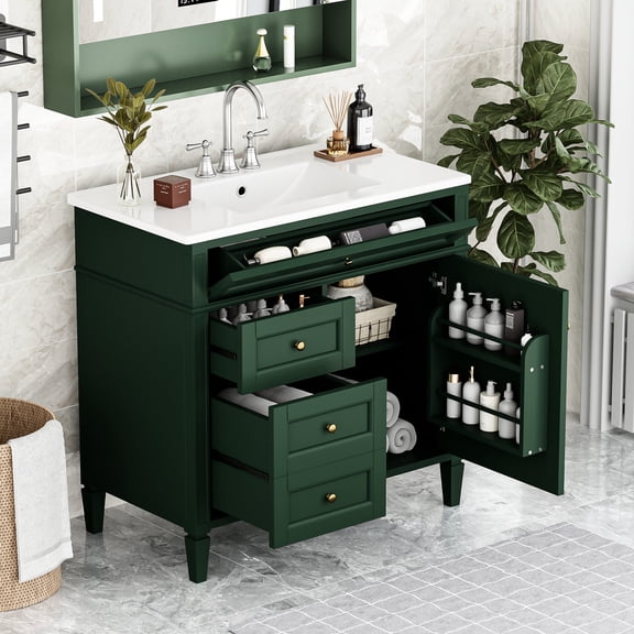 36-inch, Green, Textured Handle - Multi-Purpose Cabinet - Bathroom - Keeps Items Away from Dust