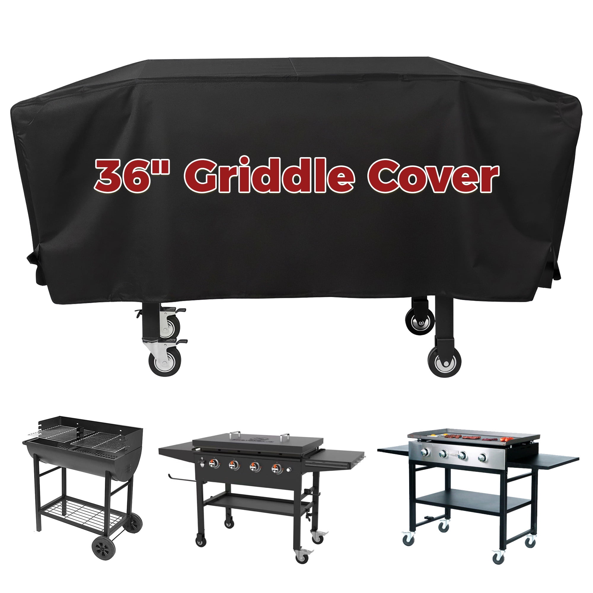 GARITIN 36 inch Griddle Cover, Waterproof Lightweight Polyester BBQ Grill Cover with Cinch Straps for 36" Griddles Cooking Station, 66" L x 22" W x 26" H, Black