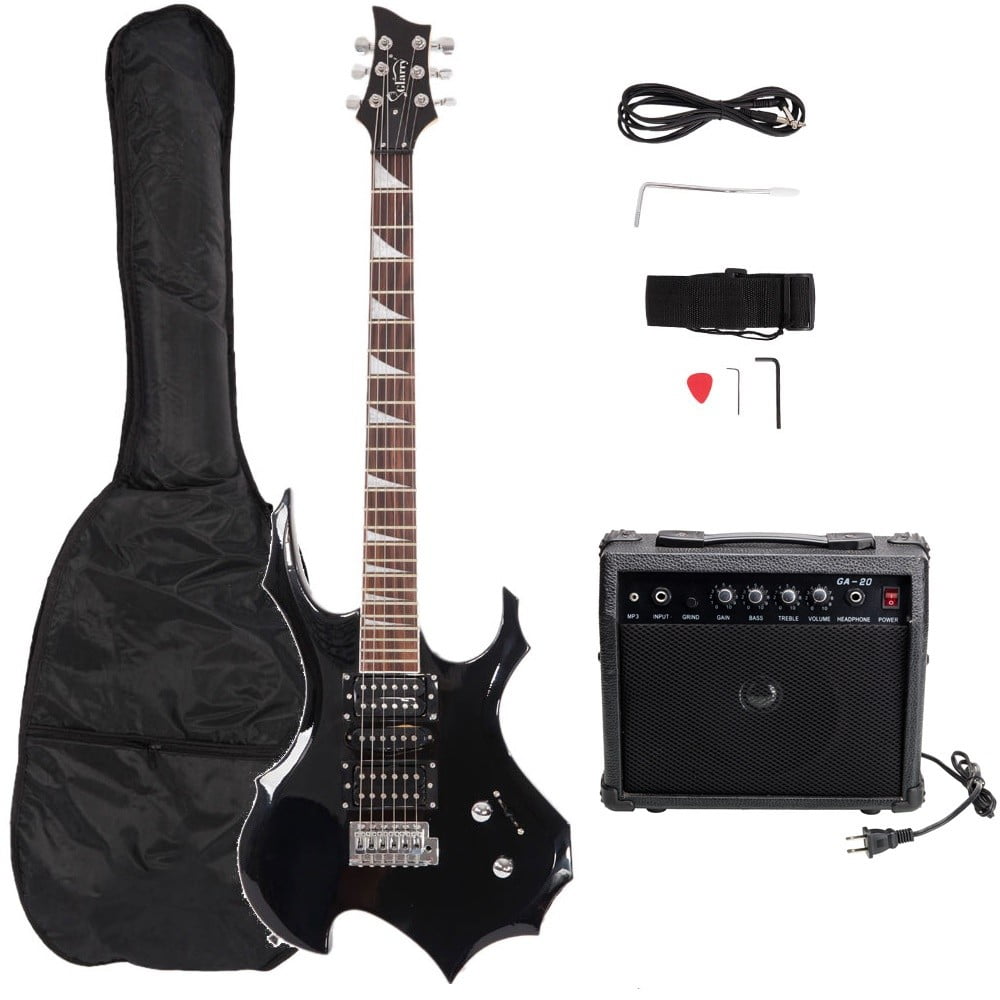 36-inch HSH Pickup Electric Guitar Beginner Guitar Set with 20W Amplifier, Rosewood Fingerboard, 5 Way Switch, Burning Fire Design (Black)