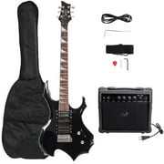 36-inch HSH Pickup Electric Guitar Beginner Guitar Set with 20W Amplifier, Rosewood Fingerboard, 5 Way Switch, Burning Fire Design Black
