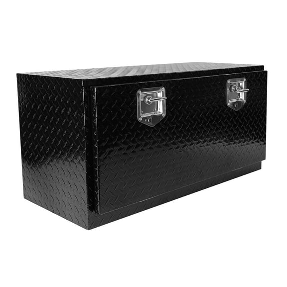 36 inch Heavy Duty Black Aluminum Tread Tool Box Truck Trailer Underbody Storage+Locks With T-Handle Latch Key 36"(36"17.1"17.9")