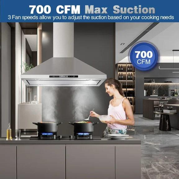36 inch Island Range Hood 700 CFM Kitchen Vent Hood Touch Control, Gesture Sensing 3-Speed Fan