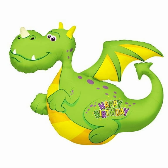 36 inch Kaleidoscope Birthday Dragon Shape Foil Mylar Balloon - Party Supplies Decorations