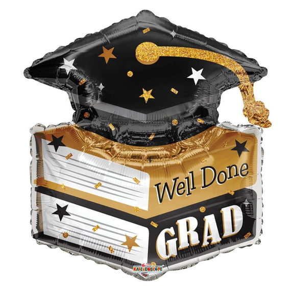 36 inch Kaleidoscope Books And Grad Cap Shape Foil Mylar Balloon - Party Supplies Decorations