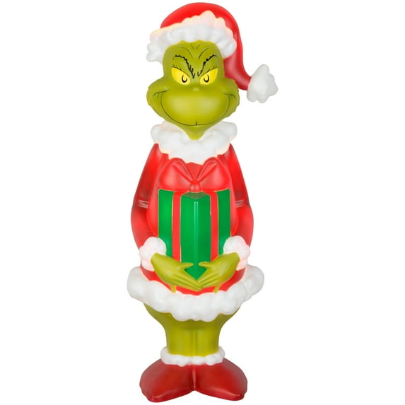 36 inch LED Lighted the Grinch with Christmas Present Blow Mold Green Christmas Décor Dr Seuss
